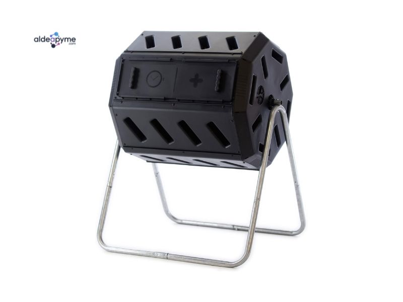 Compostador Yimby Tumbler Negro de 37 Galones doble cámara y 8 lados